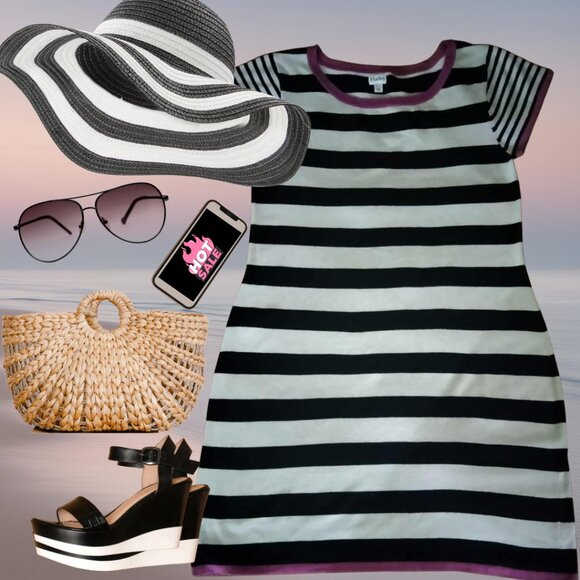 Striped Sweater Dress with Pink Trimming, Sz XL - Picture 6 of 7